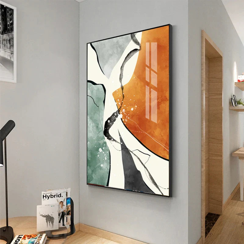 Moderne Farbpaletten Nordische abstrakte Wandkunst Feine Kunst Leinwanddrucke Grau Orange Grün Flüssige dynamische Bilder für Wohnzimmer Büro Foyer Kunst Dekor