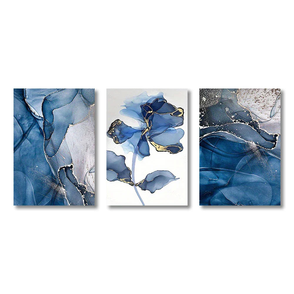 Moderne exotische flüssige blaue Marmorprint florale Wandkunst feine Kunst Leinwanddrucke nordische abstrakte Bilder für Wohnzimmer Hotelzimmer Kunst Dekor