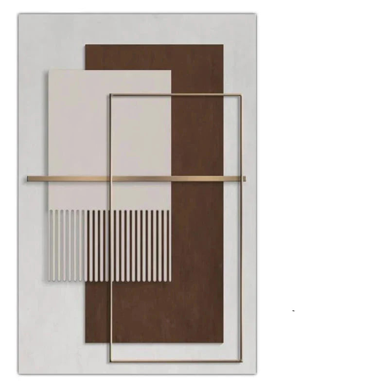 Moderne Geometrische Abstrakte Leinwanddrucke - Elegante Architektonische Wandkunst mit Kreisformen, Vertikalen Linien und Brauntönen, Terrakotta & Beige Goldfarbene Akzente