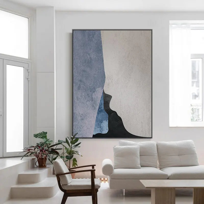 Modern Geometrische Abstrakte Wandkunst Feiner Leinwanddruck - Kühnes Minimalistisches Grau Blau Beige Schwarzes Kunstwerk - Perfekt für Zeitgenössische Wohn- und Büroz decoration