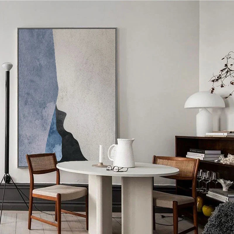 Modern Geometrische Abstrakte Wandkunst Feiner Leinwanddruck - Kühnes Minimalistisches Grau Blau Beige Schwarzes Kunstwerk - Perfekt für Zeitgenössische Wohn- und Büroz decoration