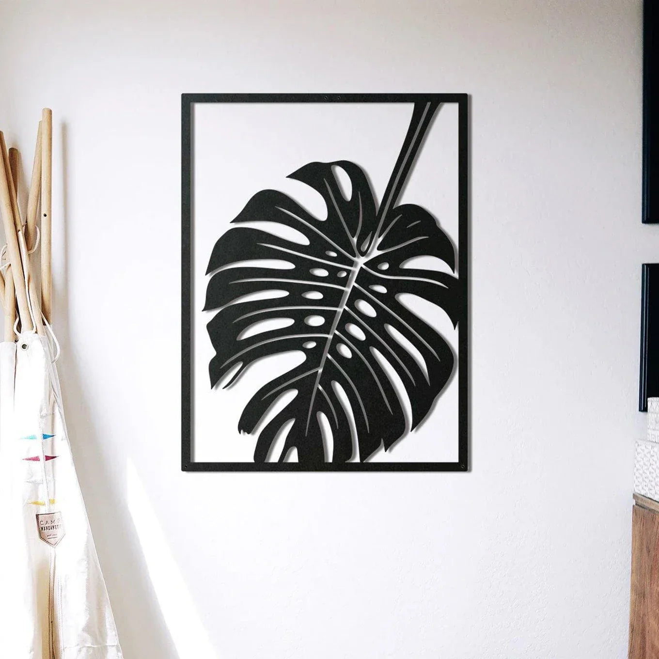 Monstera Blatt Silhouette Schwarze Metall Wandkunst 3D Skulptur Eisenhandwerk Wanddekoration Für Wohnzimmer Esszimmer Kreative Wohnkultur