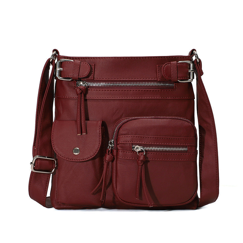Schultertasche aus weichem PU mit mehreren Fächern