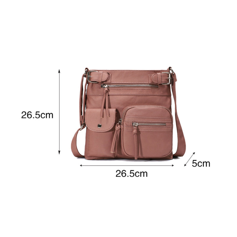 Schultertasche aus weichem PU mit mehreren Fächern