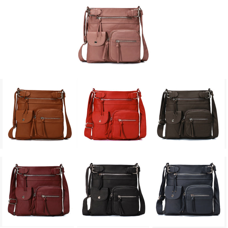 Schultertasche aus weichem PU mit mehreren Fächern
