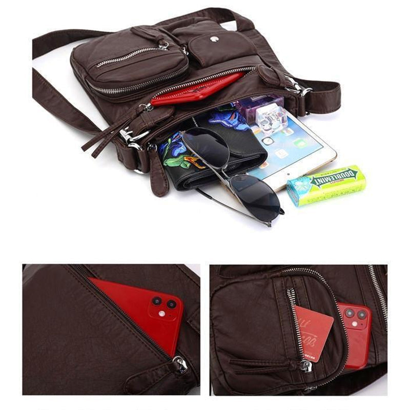 Schultertasche aus weichem PU mit mehreren Fächern