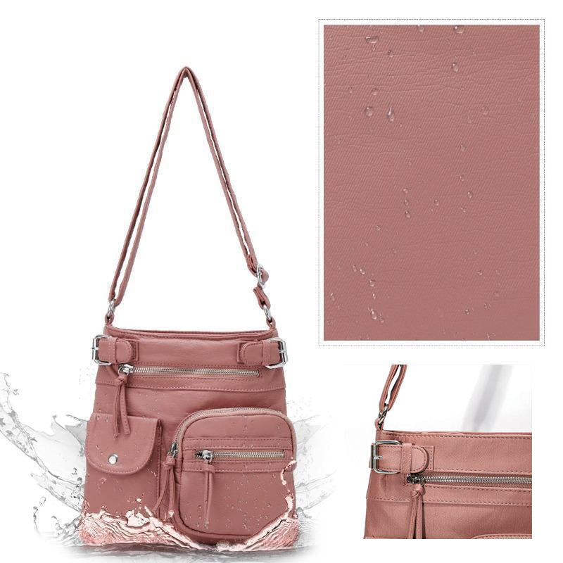 Schultertasche aus weichem PU mit mehreren Fächern