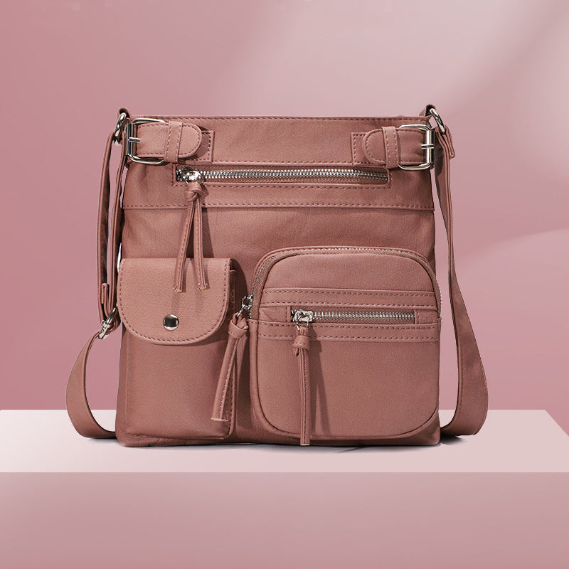 Schultertasche aus weichem PU mit mehreren Fächern