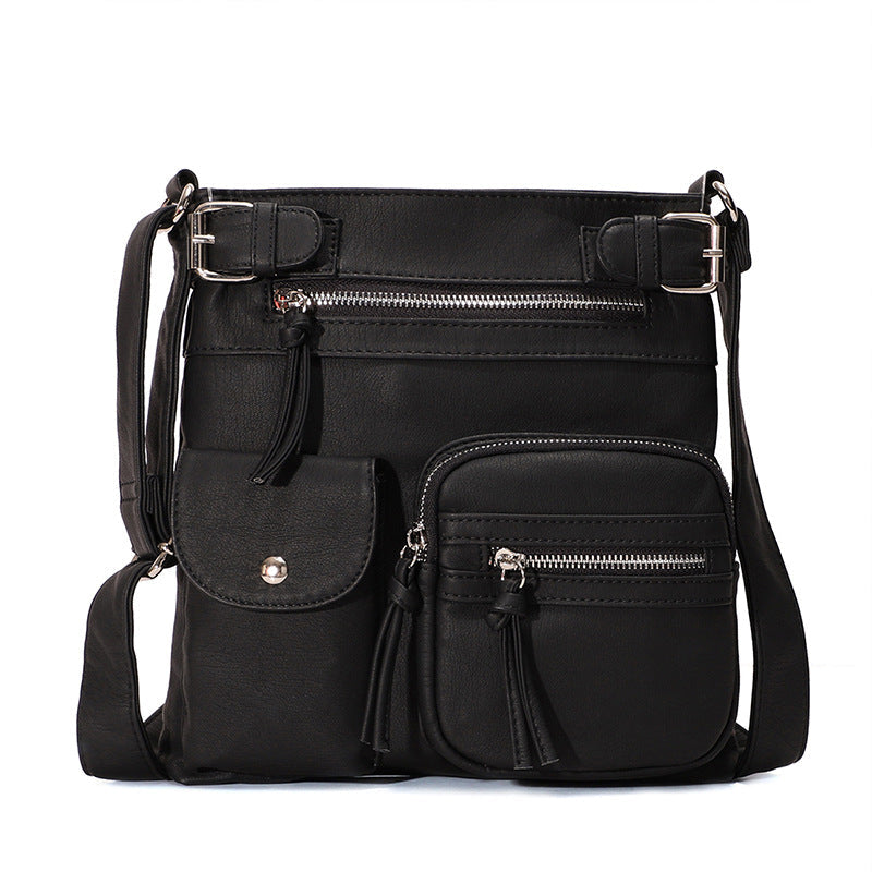 Schultertasche aus weichem PU mit mehreren Fächern