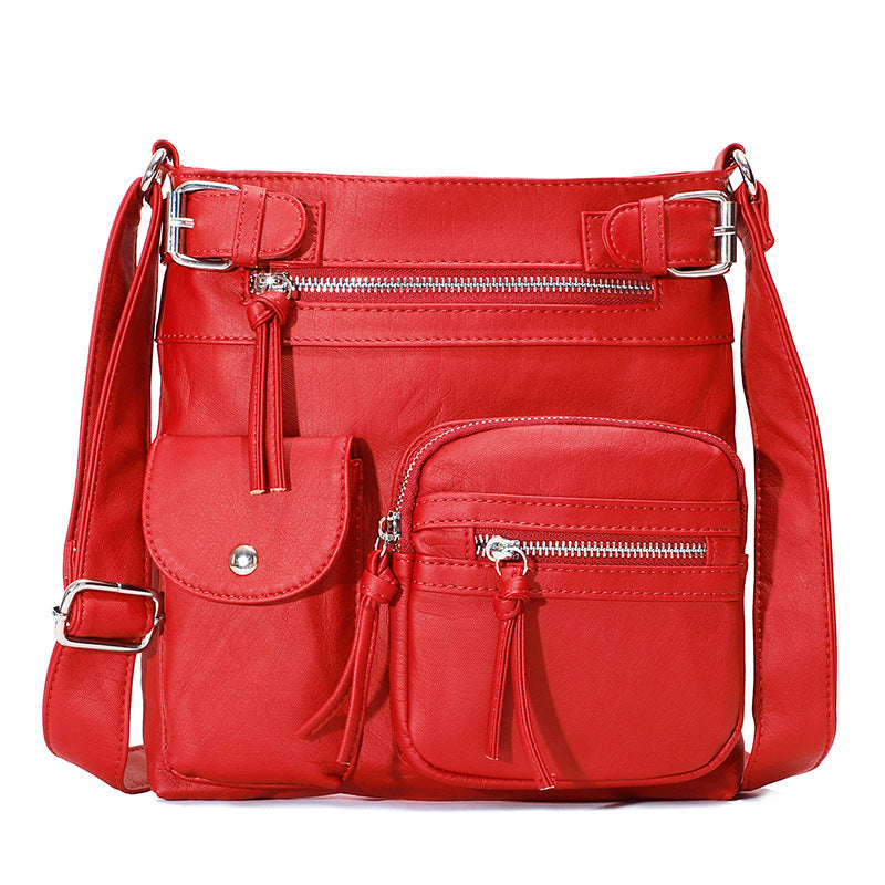 Schultertasche aus weichem PU mit mehreren Fächern
