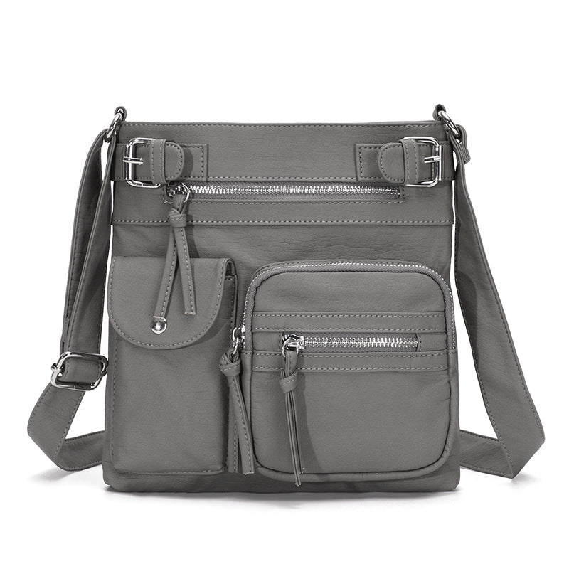 Schultertasche aus weichem PU mit mehreren Fächern