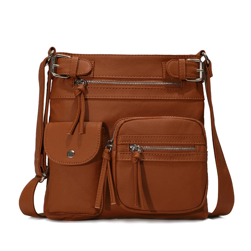 Schultertasche aus weichem PU mit mehreren Fächern