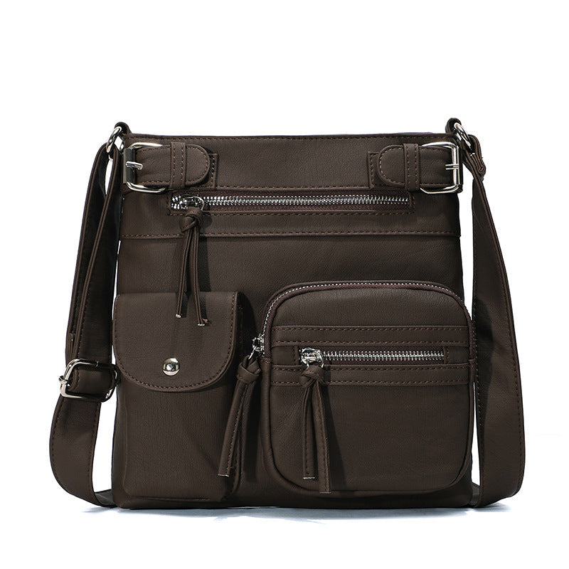 Schultertasche aus weichem PU mit mehreren Fächern