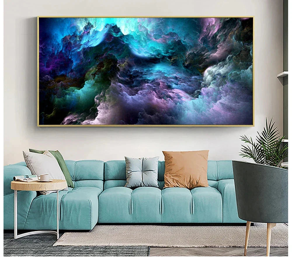 Mysteriöse Alien Wolken Wandkunst Fine Art Leinwanddruck Lebhaft Blau Lila Abstraktes Bild Für Wohnzimmer Schlafzimmer Inspirierende Wohnkultur