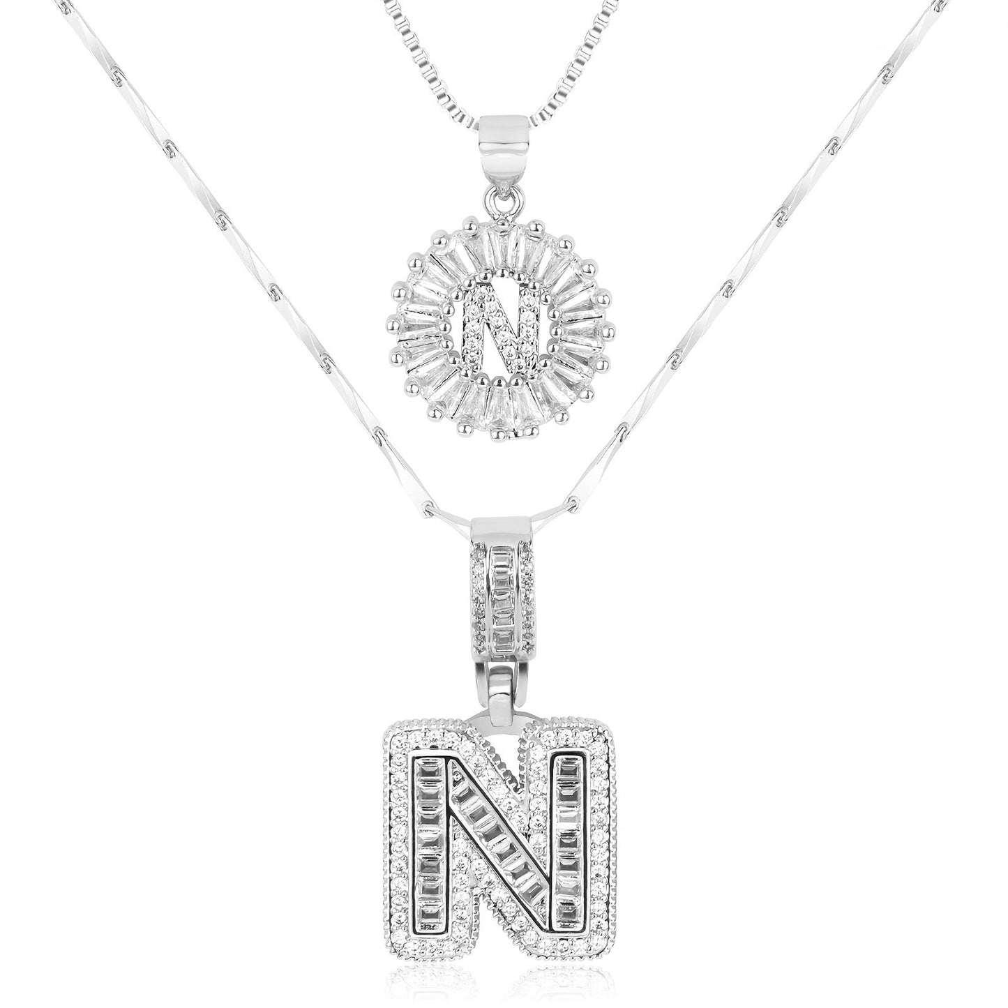 Brehn | 2pc 14k Diamant Buchstaben Initialen Halsketten
