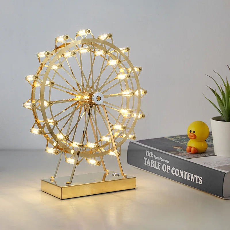 LED Riesenrad Tischlampe, Dekorative Beleuchtung mit Musikfunktion, Retro Schreibtischleuchte für Zuhause | Brehn
