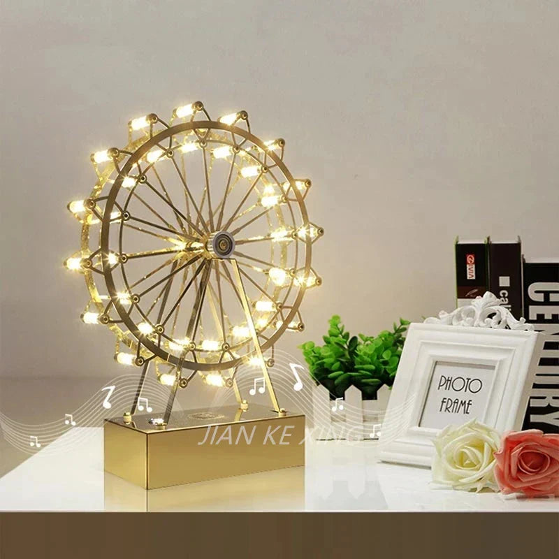 LED Riesenrad Tischlampe, Dekorative Beleuchtung mit Musikfunktion, Retro Schreibtischleuchte für Zuhause | Brehn