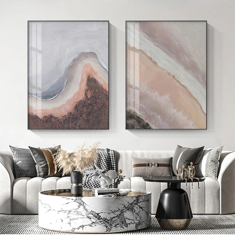 Neutrale Farbtöne Rosa Abstrakte Ozean Küstenlinie Wandkunst Feine Kunst Leinwanddrucke Minimalistische Bilder für Wohnraum Schlafzimmer Kunst Dekoration | Brehn