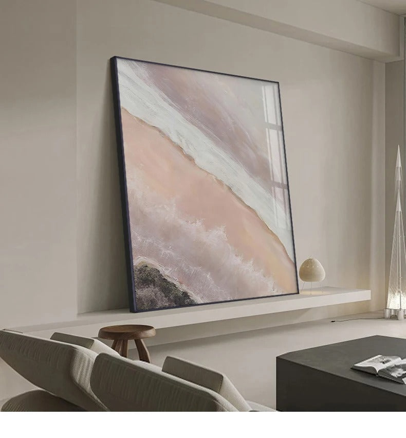 Neutrale Farbtöne Rosa Abstrakte Ozean Küstenlinie Wandkunst Feine Kunst Leinwanddrucke Minimalistische Bilder für Wohnraum Schlafzimmer Kunst Dekoration | Brehn