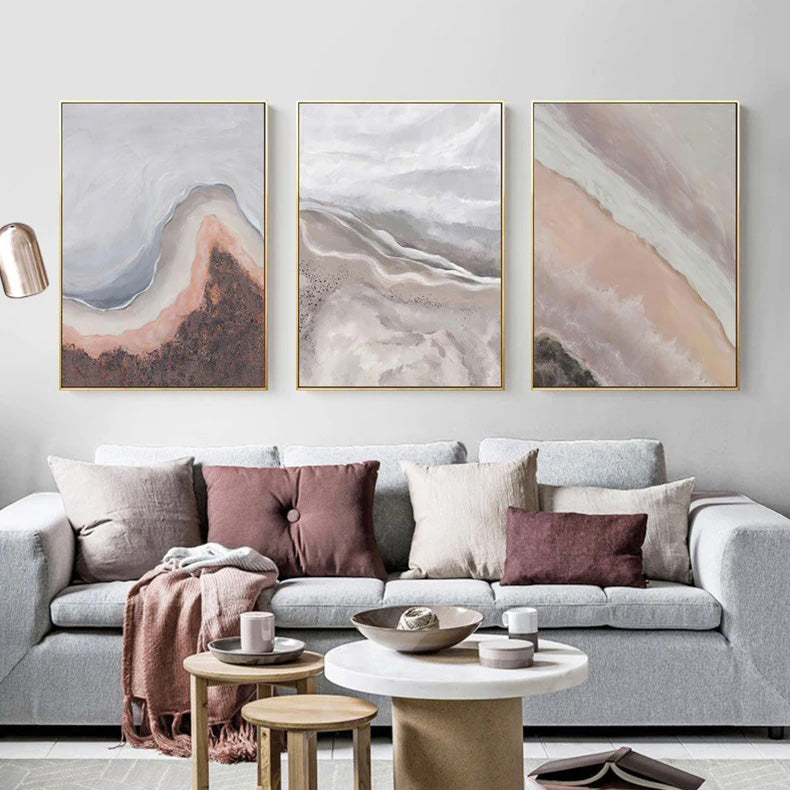 Neutrale Farbtöne Rosa Abstrakte Ozean Küstenlinie Wandkunst Feine Kunst Leinwanddrucke Minimalistische Bilder für Wohnraum Schlafzimmer Kunst Dekoration | Brehn