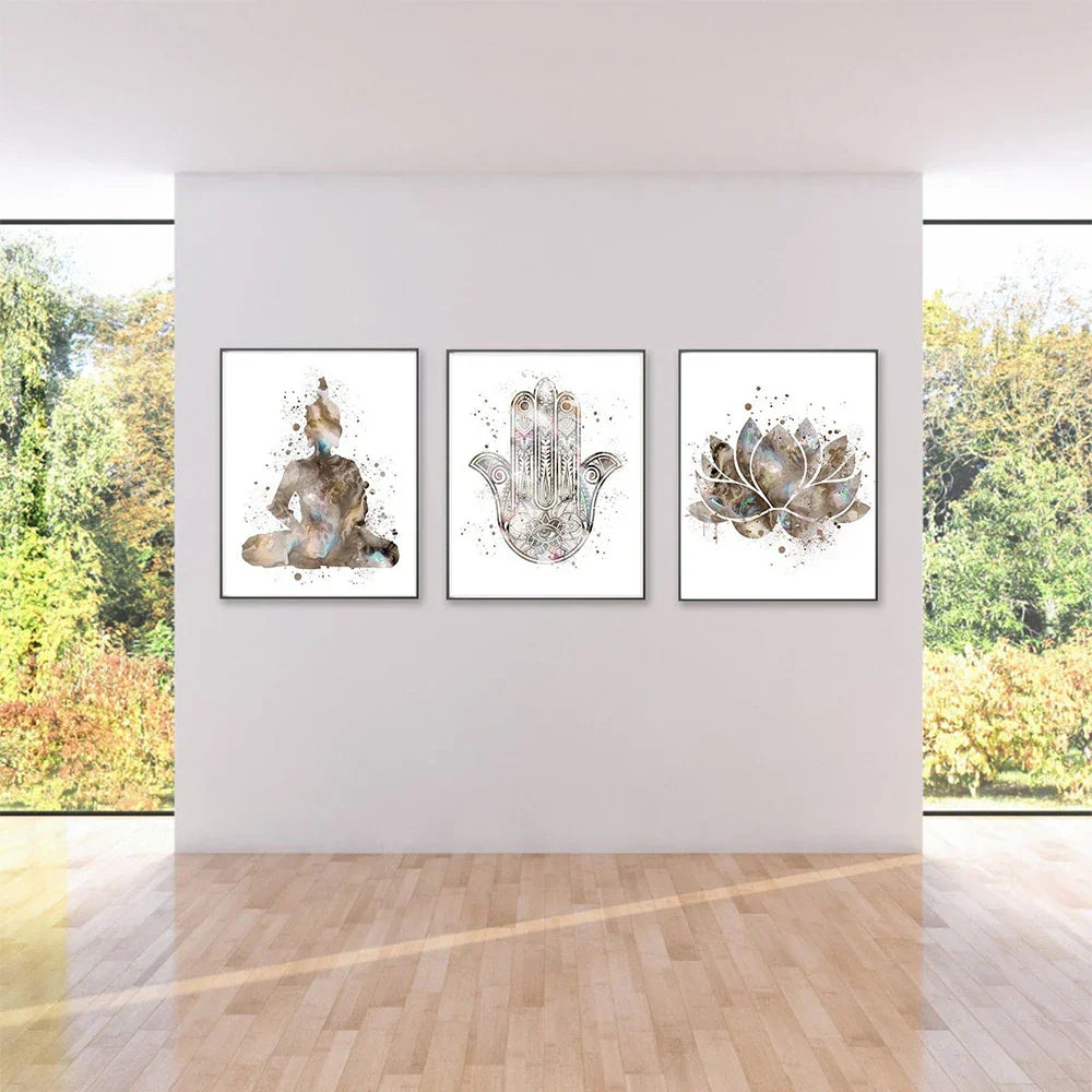 Neutrale Farben Minimalistische Meditationsposter Wandkunst Feine Kunst Leinwanddrucke Lotusblume Buddha Bilder Für Yoga Studio Schlafzimmer Wohnzimmer Kunstdekoration