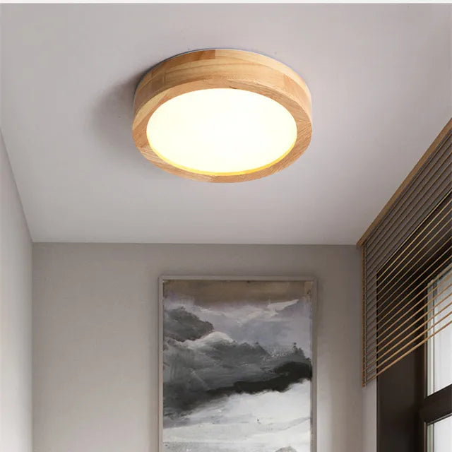 Runde Massivholz Deckenleuchte – Skandinavische Lampe für Wohnzimmer und Flur | Brehn