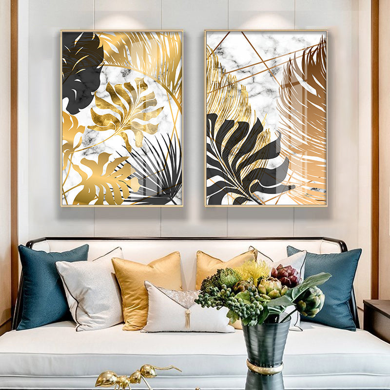 Nordic Tropical Gold Leaves Abstract Wall Art Posters Fine Art Canvas Prints Pictures Für Modern Apartment Wohnzimmer Dekor