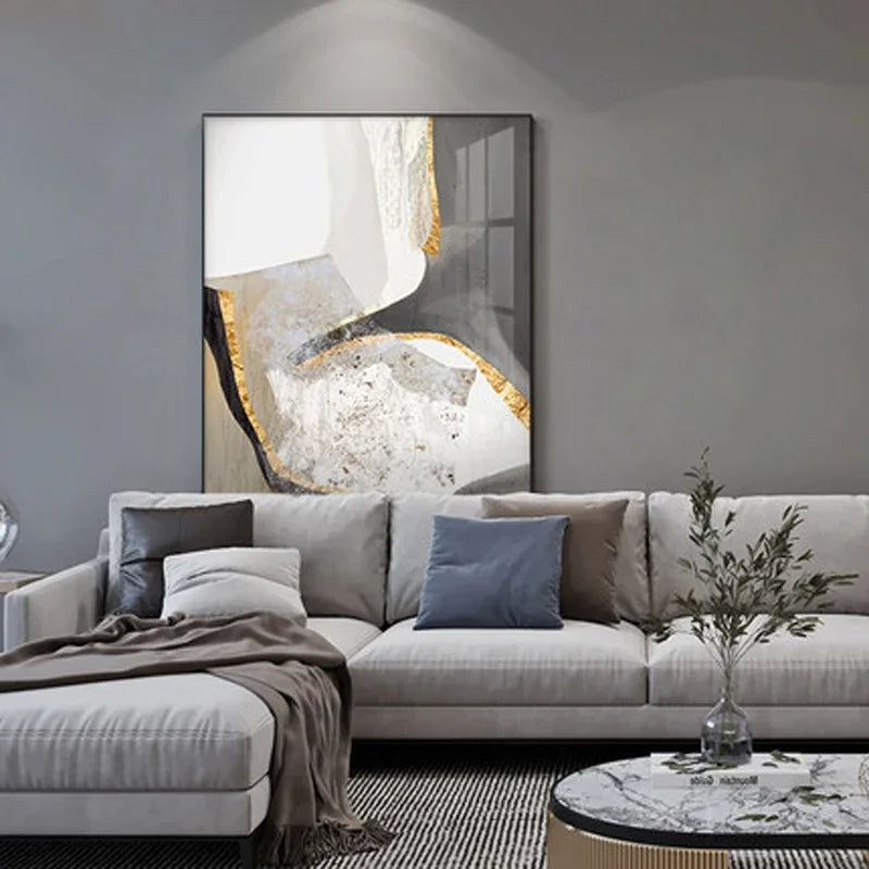 Nordic Abstract Geomorphe Neutrale Farben Golden Beige Grau Wandkunst Fine Art Leinwanddrucke Bilder Für Moderne Wohnung Wohnzimmer Dekor | Brehn
