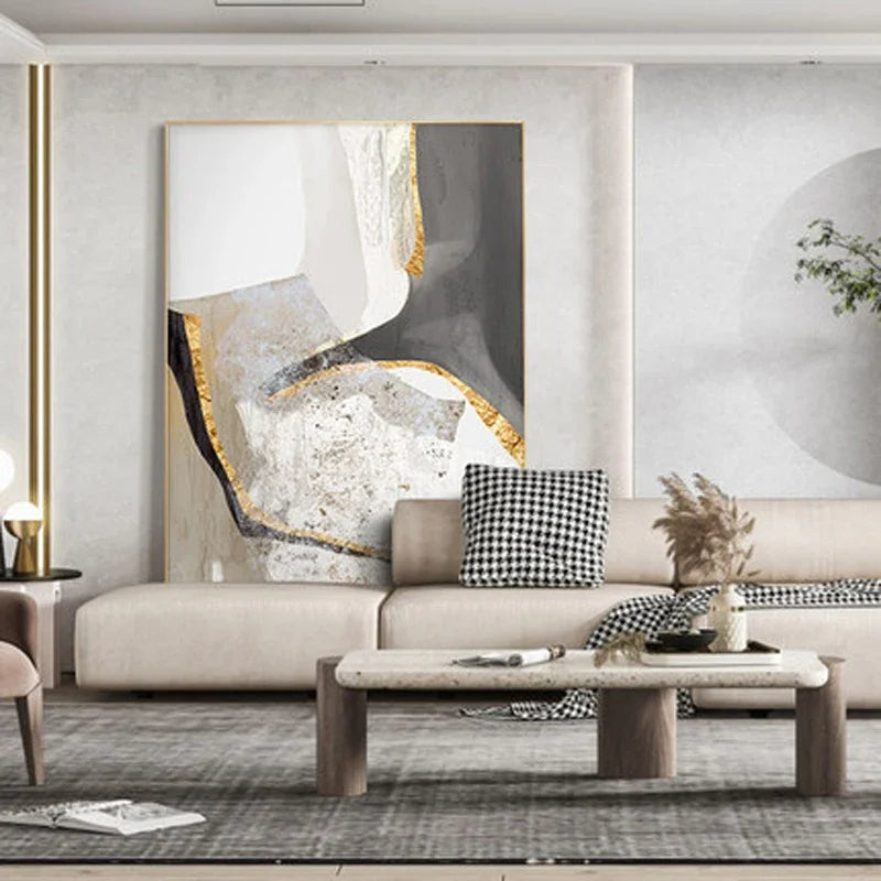 Nordic Abstract Geomorphe Neutrale Farben Golden Beige Grau Wandkunst Fine Art Leinwanddrucke Bilder Für Moderne Wohnung Wohnzimmer Dekor | Brehn