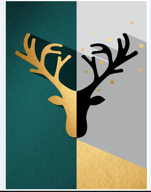 Nordic Abstract Golden Fern Deer Flamingo Wandkunst Fine Art Leinwanddrucke Bilder Für Modernes Apartment Wohnzimmer Esszimmer Kunst Dekor