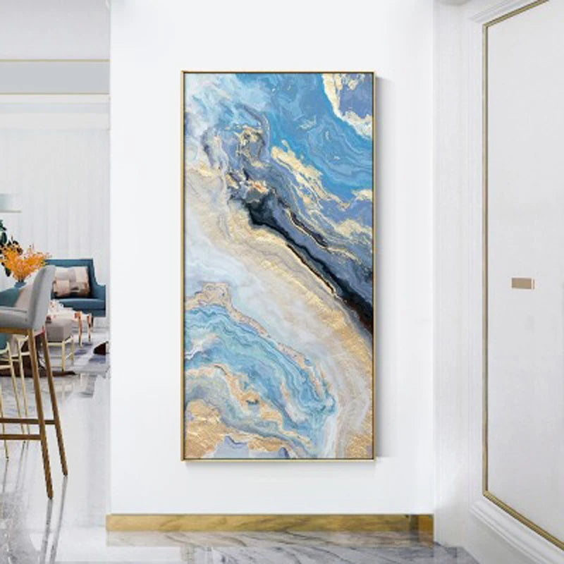 Nordic Aqua Blau Grün Goldene Flüssige Marmor Druck Wandkunst Feine Kunst Leinwand Drucken Bilder Für Luxus Wohnzimmer Foyer Hotel Zimmer Dekor | Brehn