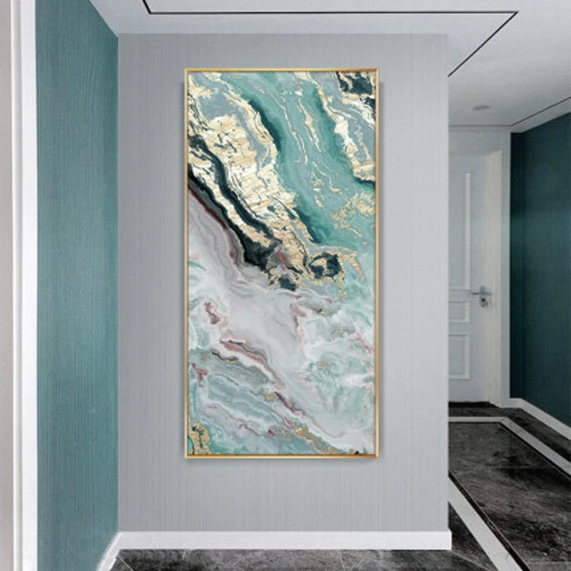 Nordic Aqua Blau Grün Goldene Flüssige Marmor Druck Wandkunst Feine Kunst Leinwand Drucken Bilder Für Luxus Wohnzimmer Foyer Hotel Zimmer Dekor | Brehn