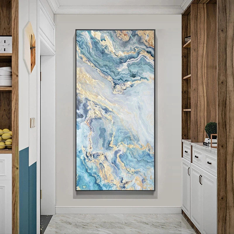 Nordic Aqua Blau Grün Goldene Flüssige Marmor Druck Wandkunst Feine Kunst Leinwand Drucken Bilder Für Luxus Wohnzimmer Foyer Hotel Zimmer Dekor | Brehn