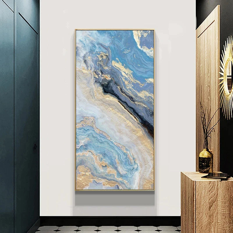 Nordic Aqua Blau Grün Goldene Flüssige Marmor Druck Wandkunst Feine Kunst Leinwand Drucken Bilder Für Luxus Wohnzimmer Foyer Hotel Zimmer Dekor | Brehn