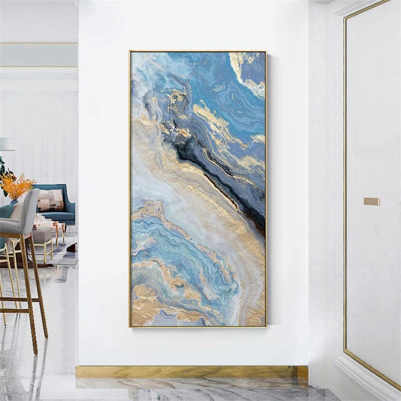 Nordic Aqua Blau Grün Goldene Flüssige Marmor Druck Wandkunst Feine Kunst Leinwand Drucken Bilder Für Luxus Wohnzimmer Foyer Hotel Zimmer Dekor | Brehn