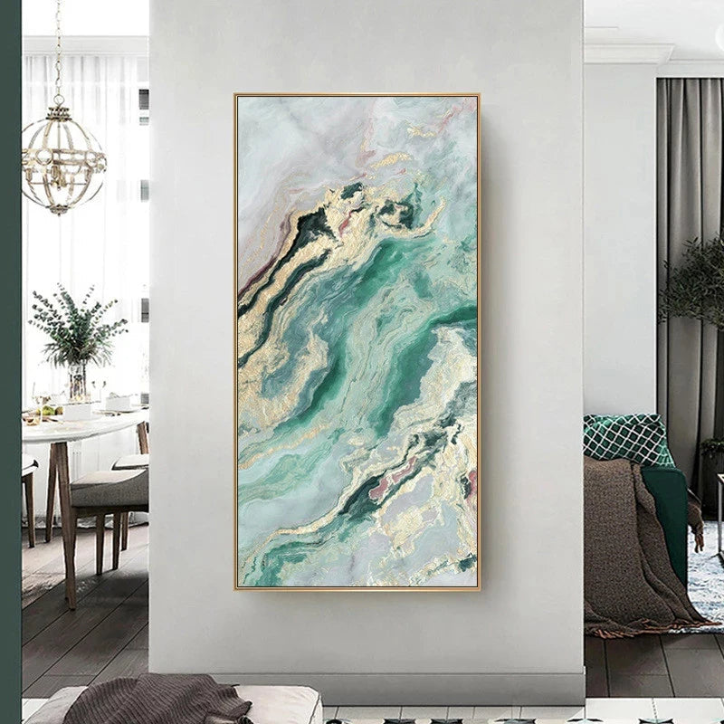Nordic Aqua Blau Grün Goldene Flüssige Marmor Druck Wandkunst Feine Kunst Leinwand Drucken Bilder Für Luxus Wohnzimmer Foyer Hotel Zimmer Dekor | Brehn