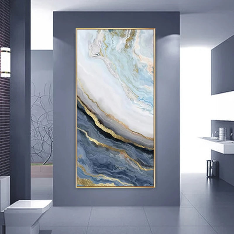 Nordic Aqua Blau Grün Goldene Flüssige Marmor Druck Wandkunst Feine Kunst Leinwand Drucken Bilder Für Luxus Wohnzimmer Foyer Hotel Zimmer Dekor | Brehn