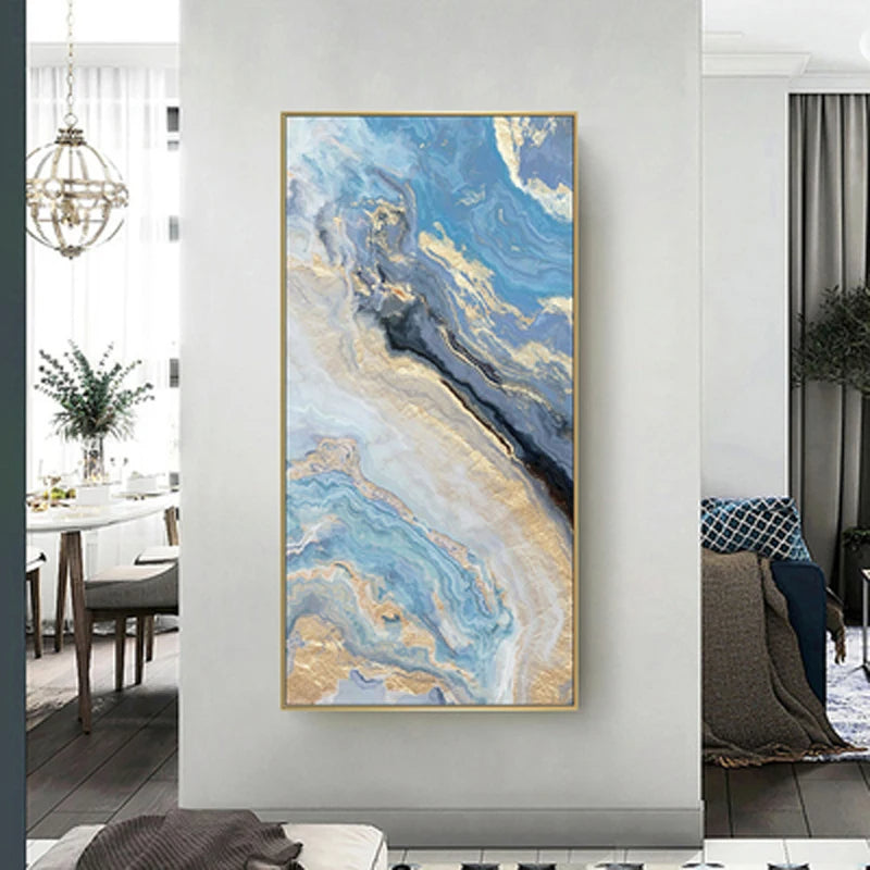 Nordic Aqua Blau Grün Goldene Flüssige Marmor Druck Wandkunst Feine Kunst Leinwand Drucken Bilder Für Luxus Wohnzimmer Foyer Hotel Zimmer Dekor | Brehn
