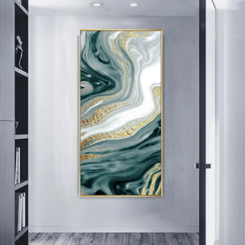 Nordic Aqua Blau Grün Goldene Flüssige Marmor Druck Wandkunst Feine Kunst Leinwand Drucken Bilder Für Luxus Wohnzimmer Foyer Hotel Zimmer Dekor | Brehn