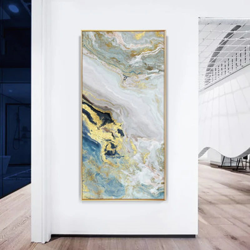 Nordic Aqua Blau Grün Goldene Flüssige Marmor Druck Wandkunst Feine Kunst Leinwand Drucken Bilder Für Luxus Wohnzimmer Foyer Hotel Zimmer Dekor | Brehn