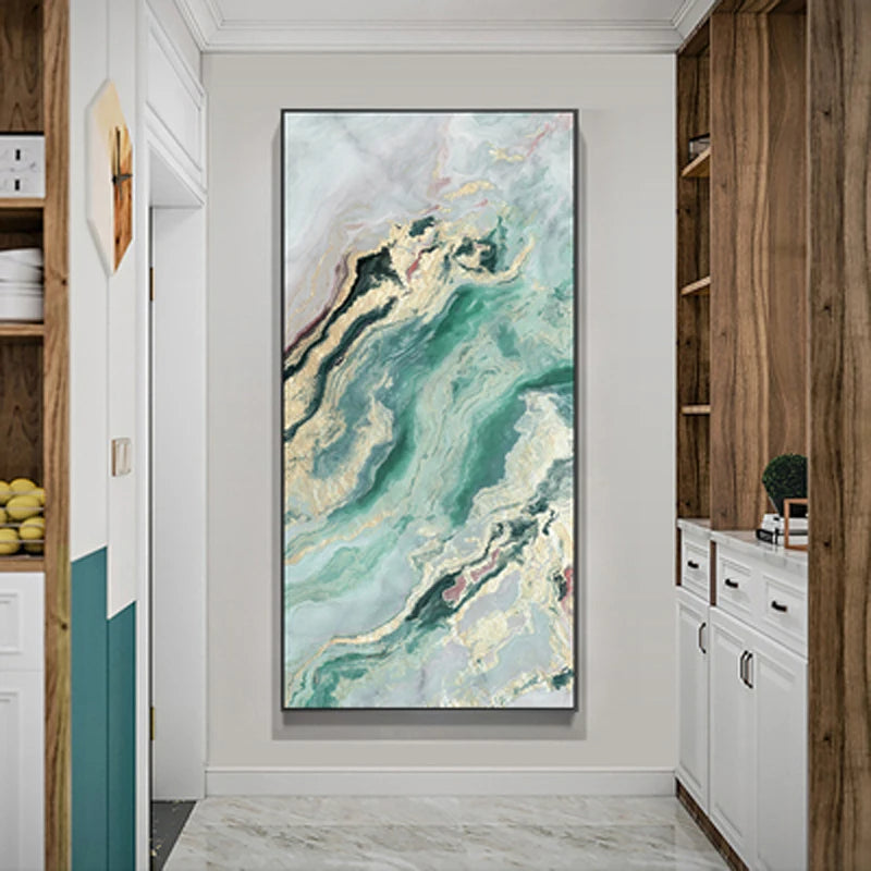 Nordic Aqua Blau Grün Goldene Flüssige Marmor Druck Wandkunst Feine Kunst Leinwand Drucken Bilder Für Luxus Wohnzimmer Foyer Hotel Zimmer Dekor | Brehn