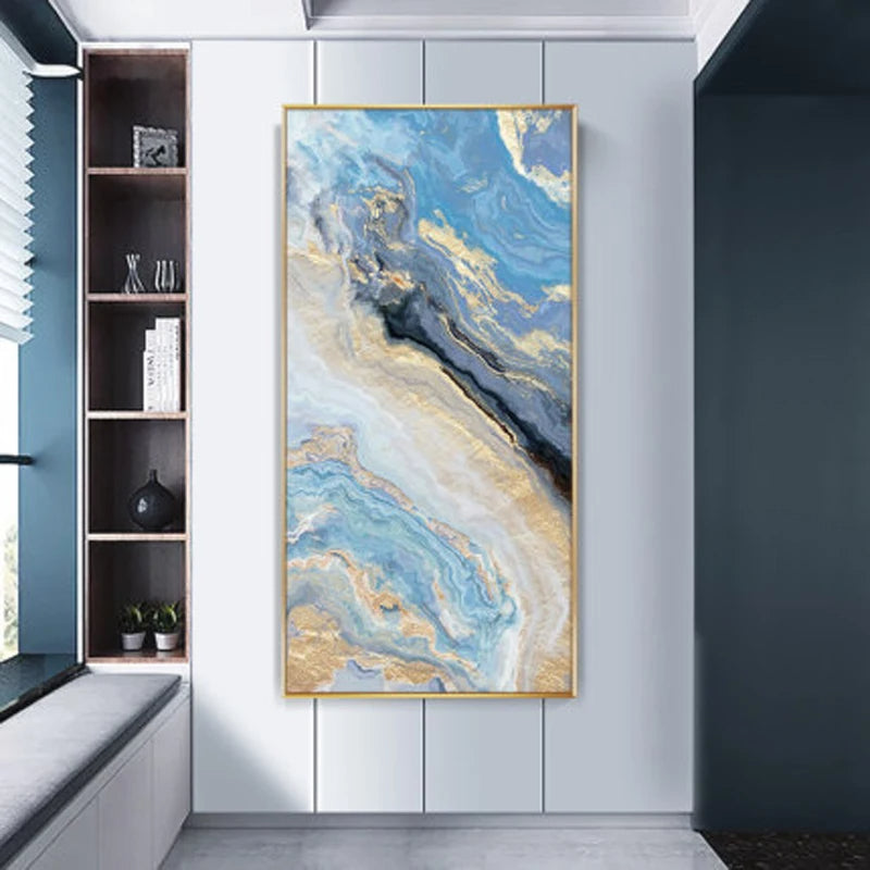 Nordic Aqua Blau Grün Goldene Flüssige Marmor Druck Wandkunst Feine Kunst Leinwand Drucken Bilder Für Luxus Wohnzimmer Foyer Hotel Zimmer Dekor | Brehn