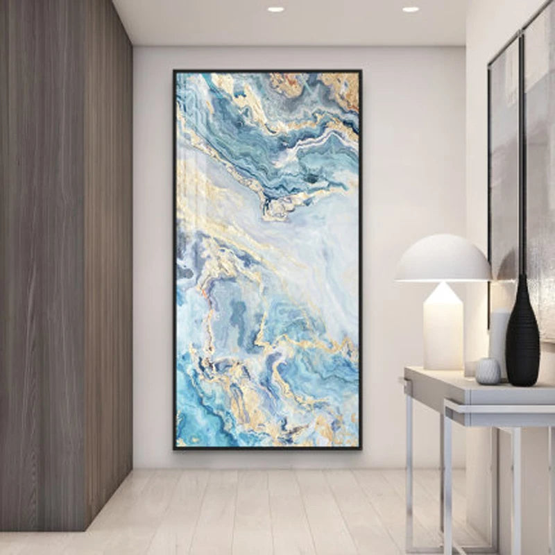 Nordic Aqua Blau Grün Goldene Flüssige Marmor Druck Wandkunst Feine Kunst Leinwand Drucken Bilder Für Luxus Wohnzimmer Foyer Hotel Zimmer Dekor | Brehn