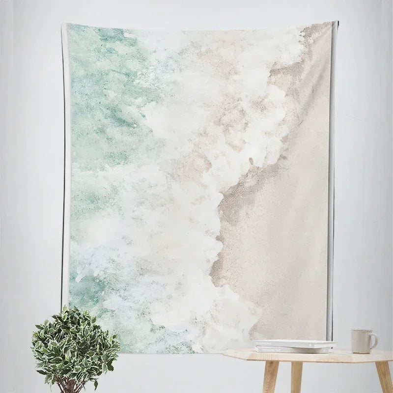 Nordic Hängender Wandteppich Dekoration 100% Polyester Bedruckte Meereslandschaften Sonne Meer & Sandstrand Blauer Himmel Wandteppiche Bilder von Ruhe für das Wohnzimmer