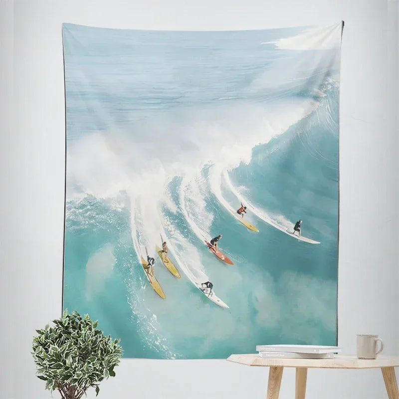 Nordic Hängender Wandteppich Dekoration 100% Polyester Bedruckte Meereslandschaften Sonne Meer & Sandstrand Blauer Himmel Wandteppiche Bilder von Ruhe für das Wohnzimmer