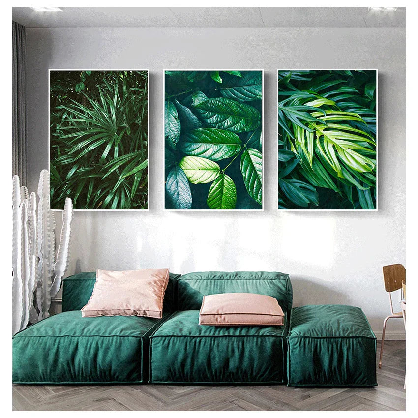 Nordic Tropical Green Leaf Nature Posters Wandkunst Feine Kunst Leinwanddrucke Ambient Bilder von Ruhe für Wohnzimmer Esszimmer Home Office Dekor