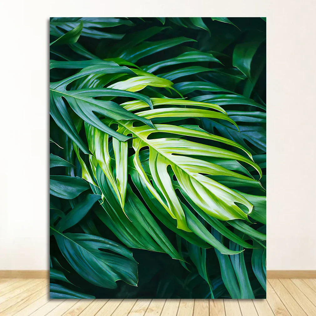 Nordic Tropical Green Leaf Nature Posters Wandkunst Feine Kunst Leinwanddrucke Ambient Bilder von Ruhe für Wohnzimmer Esszimmer Home Office Dekor