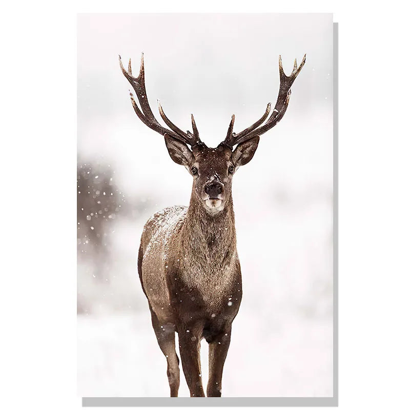 Nordic Winter Forest Deer Landschaft Wandkunst Fine Art Leinwanddrucke Galerie Wandbilder für Wohnzimmer Esszimmer Kunst für skandinavische Wohnkultur | Brehn
