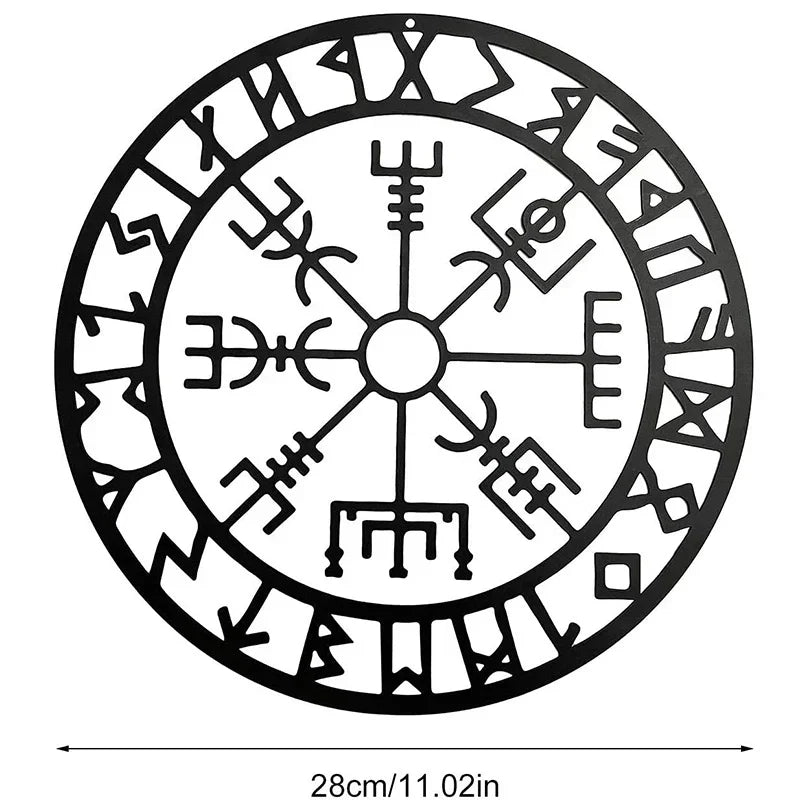 Norse Viking Runes Kompass Schwarze Metall Wandkunst 3D Eisen Handwerk Wandmontierte Nordic Plakette Für Wohnzimmer Esszimmer Kreative Home Decor