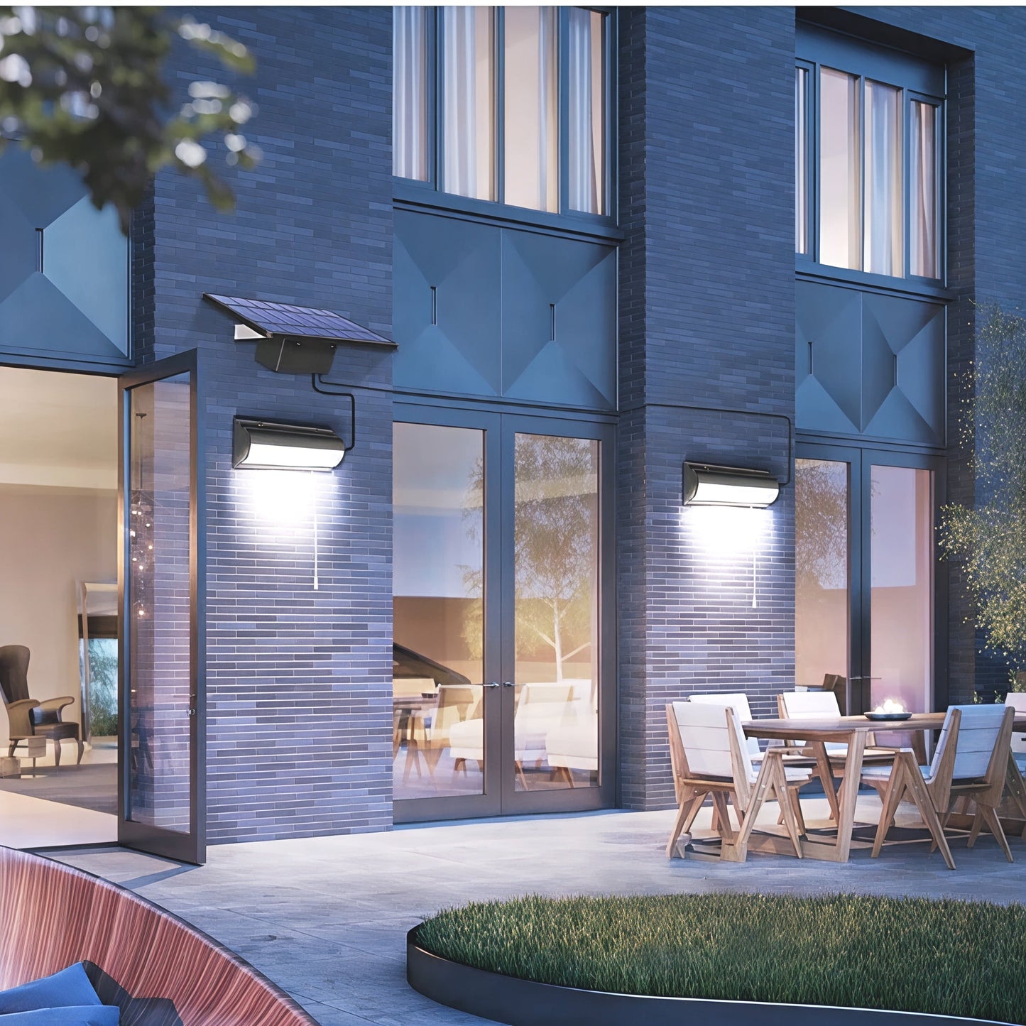 Brehn | Moderne Außen-LED-Wandleuchte, betrieben mit Solarenergie – Flexibles Design mit langem Kabel